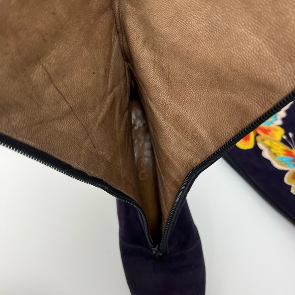 JERRY EDOUARD Vintage Purple Suede Butterfly Embroidered Zip GoGo Boots Sz 5.5 - Picture 12 of 16